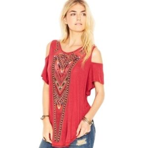 Free People Cold Shoulder Boho Embelished Top